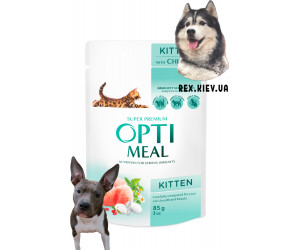 OPTIMEAL ™. Полнорационный консервированный корм для котят с курицей