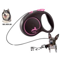 Рулетка Flexi Black Design трос 5м черный с розовым М Рулетка Flexi Black Design трос 5м черный с розовым М