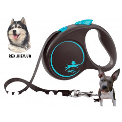 Рулетка Flexi Black Design трос 5м черный с голубым М Рулетка Flexi Black Design трос 5м черный с голубым М