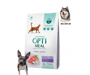 OPTIMEAL™. Полнорационный сухой корм для взрослых кошек с эффектом выведения шерсти -утка 4 кг