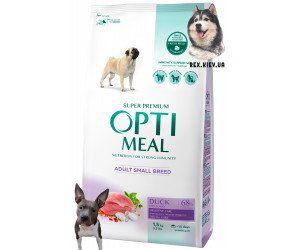 OPTIMEAL ™. Полнорационный сухой корм для взрослых собак малых пород – утка 1.5 кг
