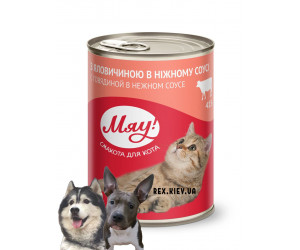 "Мяу" полнорационный консервированный корм для взрослых кошек «С курицей в нежном соусе»