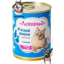 Влажный корм для котов Леопольд Мясной рацион с птицей 360 г