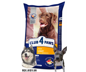 CLUB 4 PAWS Премиум "Контроль веса". Полнорационный сухой корм для взрослых собак всех пород, 14 кг
