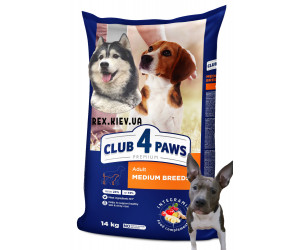CLUB 4 PAWS Премиум для средних пород. Полнорационный сухой корм для взрослых собак, 14 кг