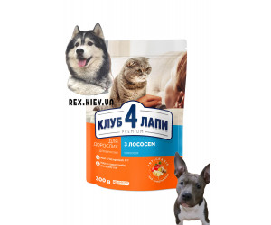 CLUB 4 PAWS Премиум "С Лососем". Полнорационный сухой корм для взрослых кошек, 0,3 кг