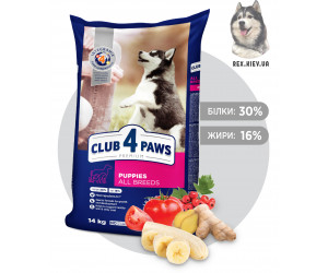 CLUB 4 PAWS Премиум для щенков всех пород "С высоким содержанием курицы". Полнорационный сухой корм, 14кг
